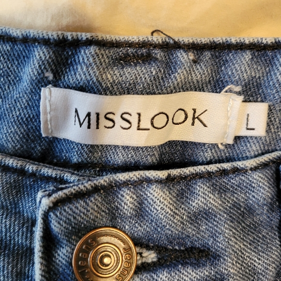 Misslook Hippie Floral Straight Leg Jeans Mid Rise Light Wash Size L - Picture 4 of 16